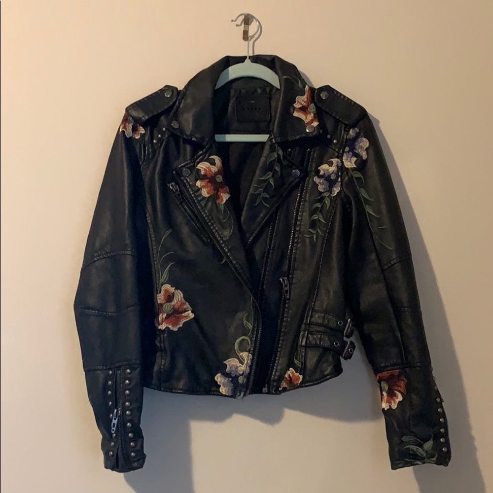 BLANKNYC Faux Leather Jacket w/ Flower Embroidery